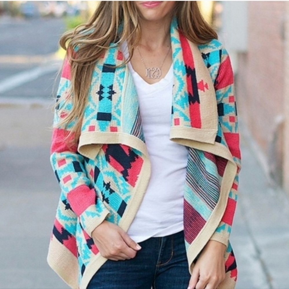 MOON | Aztec print Cardigan multi-color open ca size Medium